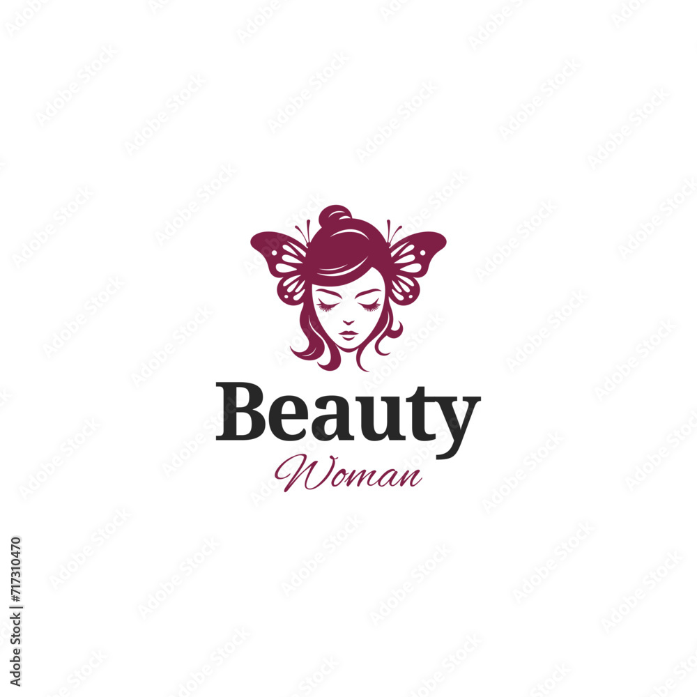 combination of woman with butterfly wings logo vector illustration