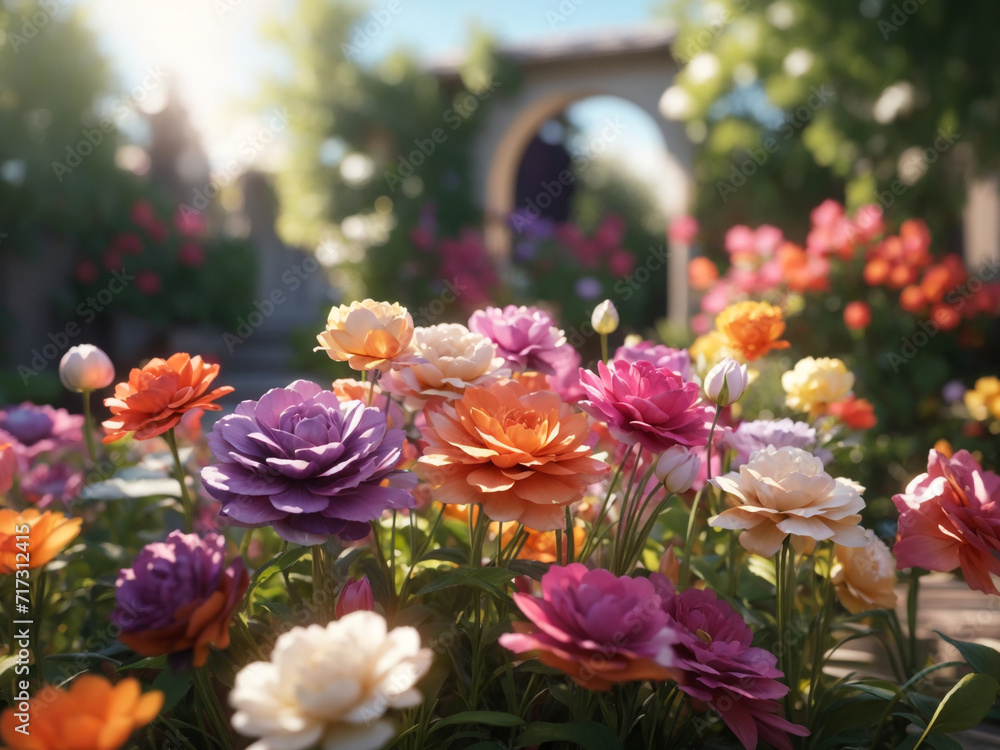 Flowers in a garden with a blurred background Flowers in a garden with a blurred background