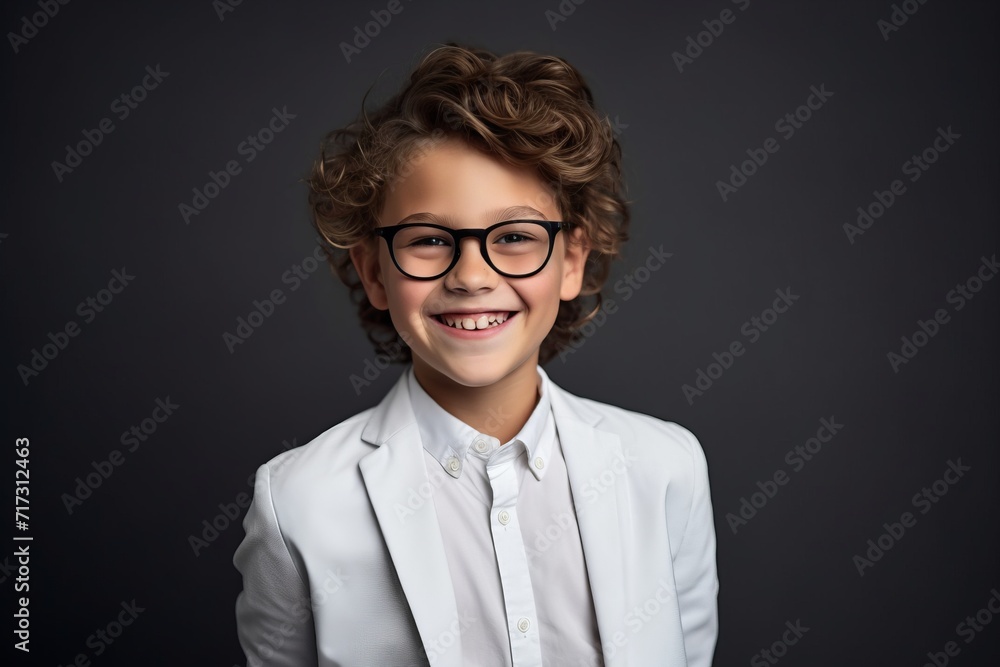 Portrait of a smiling little boy in eyeglasses. Studio shot.