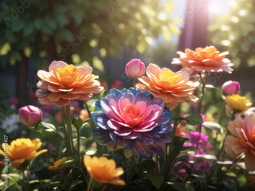 Flowers in a garden with a blurred background