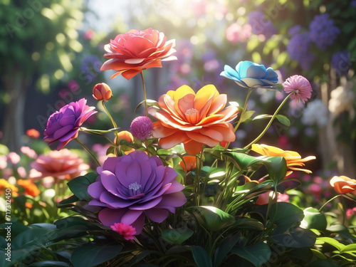 Flowers in a garden with a blurred background