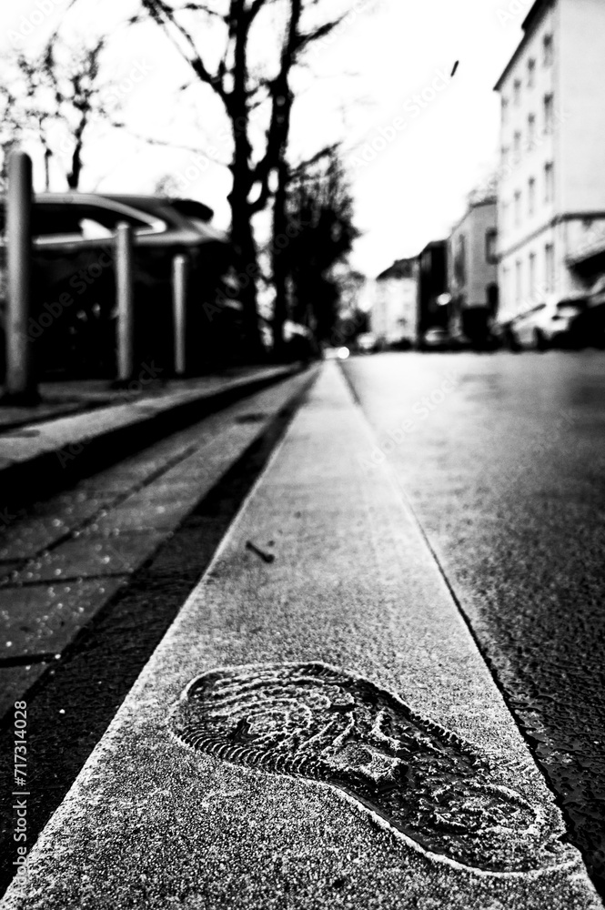 footprint in the roadside verge