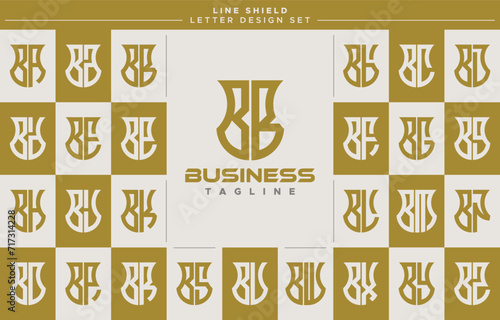 Modern line security shield letter B BB logo design set
