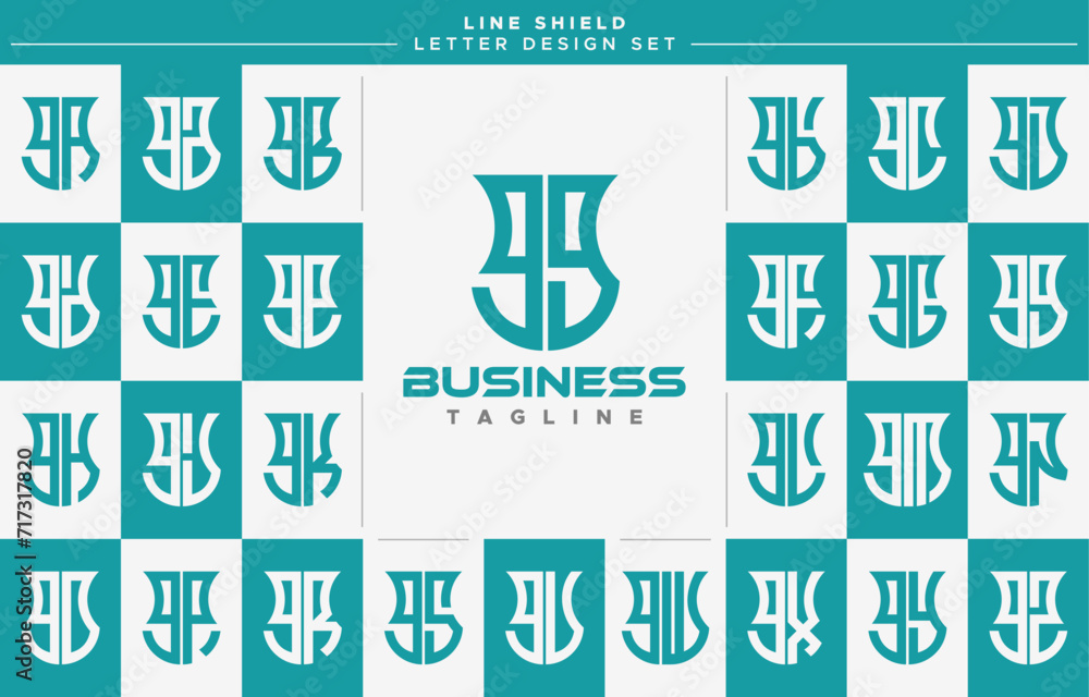 Set of line security shield lowercase letter G GG logo, number 9 99 design Set of line security shield lowercase letter G GG logo, number 9 99 design