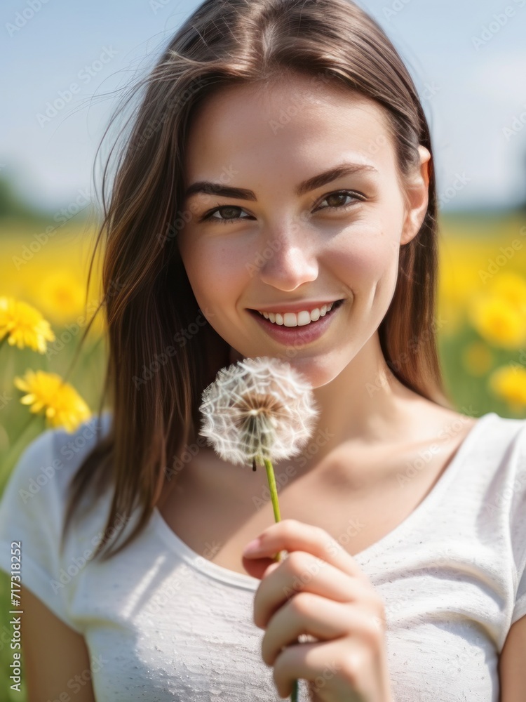attractive beautiful girl with dandelion flower in her hand attractive beautiful girl with dandelion flower in her hand