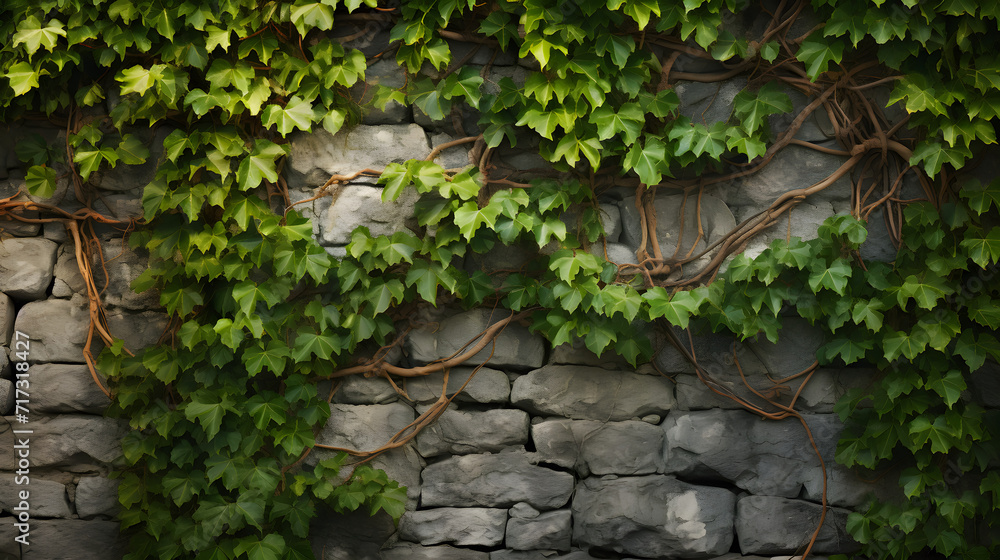 Vine-Covered Stone Wall: A Blend of Nature and Architecture Vine-Covered Stone Wall: A Blend of Nature and Architecture