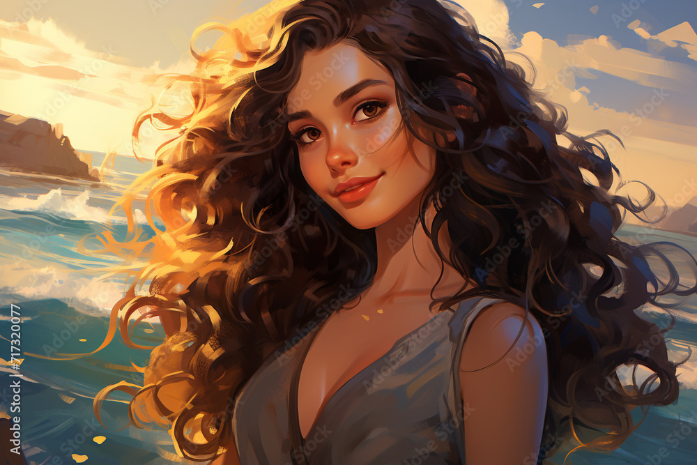 A girl captures the essence of a summer day at the beach, with the sun-kissed waves and golden sand providing a picturesque background for her selfie.