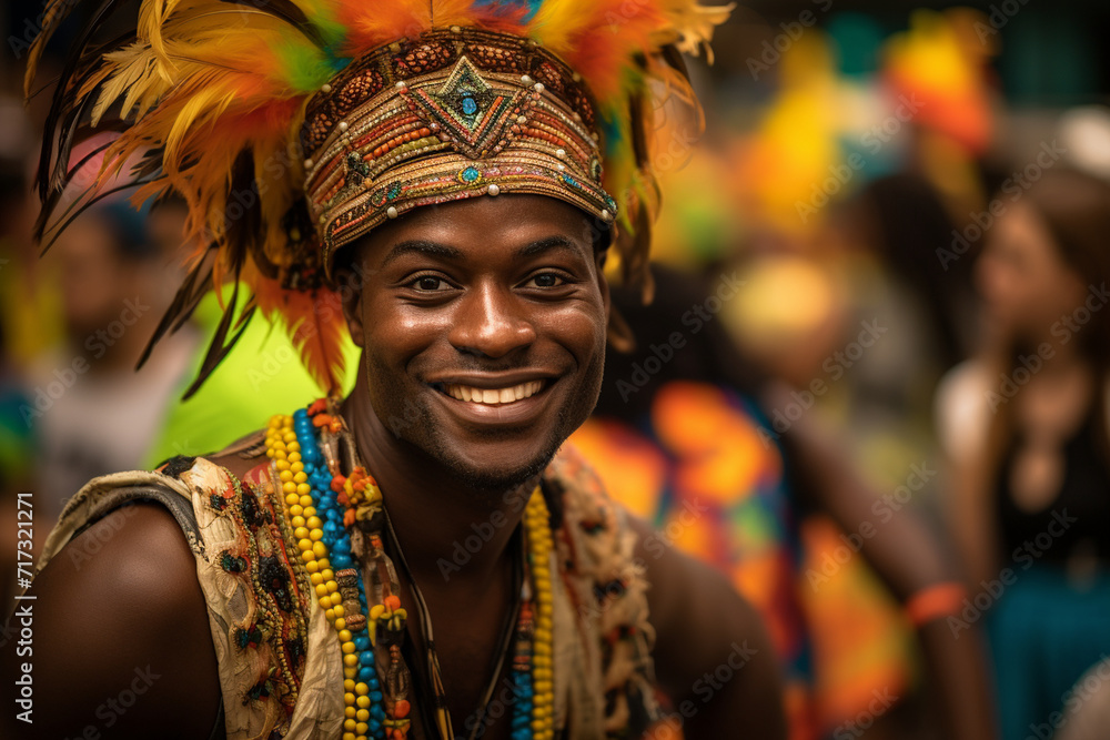 A guy takes a selfie at a cultural festival, immersed in diverse performances, traditional costumes, and vibrant cultural displays, showcasing the richness of the event.
