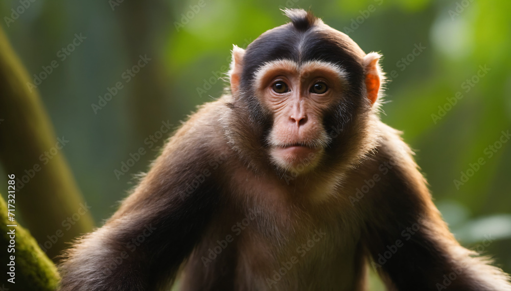 Cute Monkey Portrait in Jungle Cute Monkey Portrait in Jungle