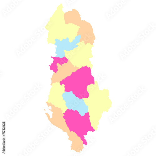 Albania map. Map of Albania in twelve counties in multicolor