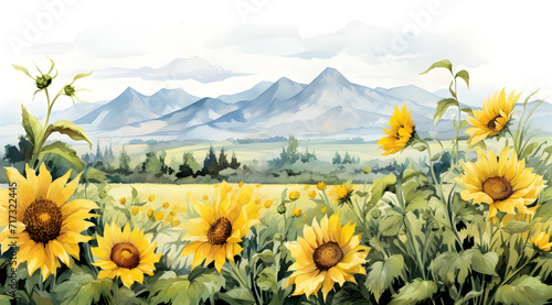 A vibrant landscape painting of a vast field of sunflowers, their golden faces turned towards the warm summer sun
