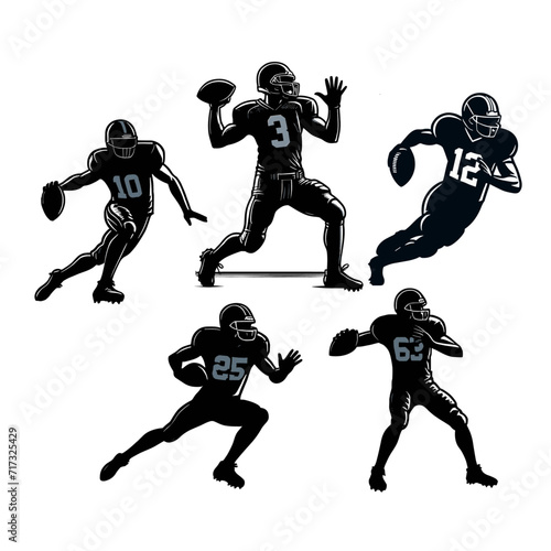 Set of Dynamic American Football Player Silhouettes - Professional Vector Artwork 01
