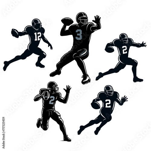 Set of Dynamic American Football Player Silhouettes - Professional Vector Artwork 02