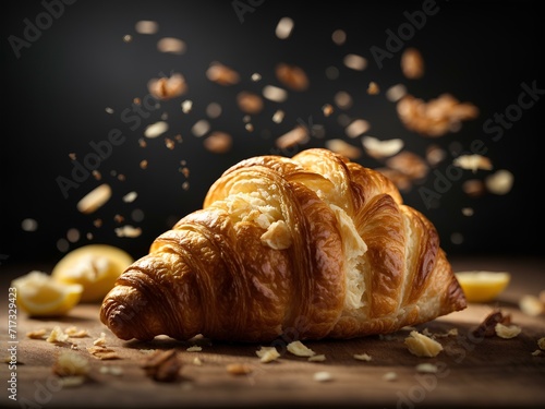 Yummy French croissant, cinematic food photography, studio lighting and background