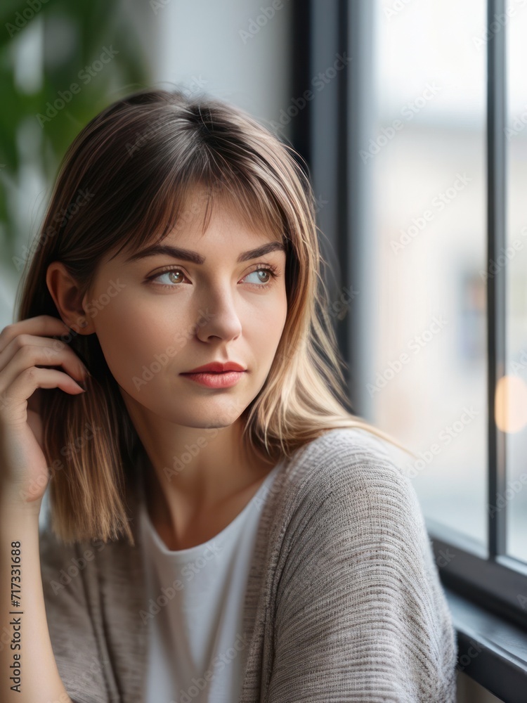 attractive pensive girl looking through distance attractive pensive girl looking through distance