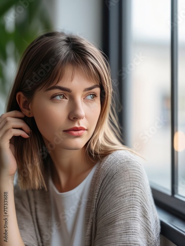 attractive pensive girl looking through distance