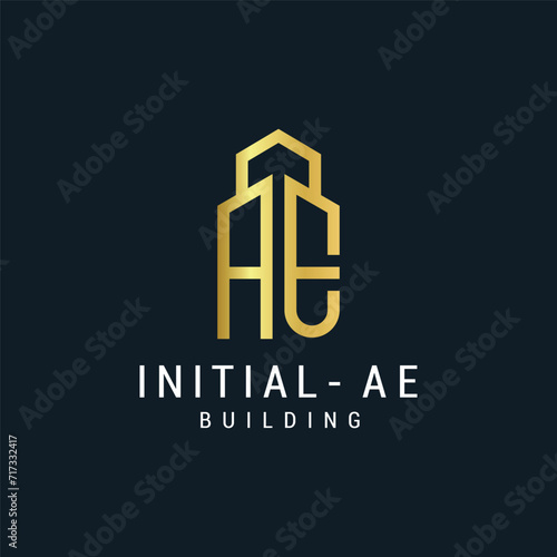 Vector luxury letter a and e building with gold color logo template