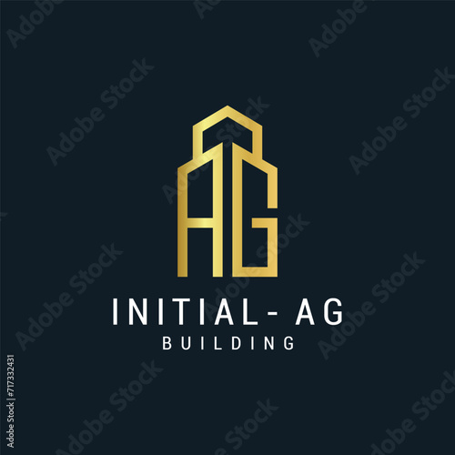 Vector luxury letter a and g building with gold color logo template