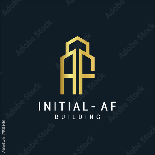 Vector luxury letter a and f building with gold color logo template