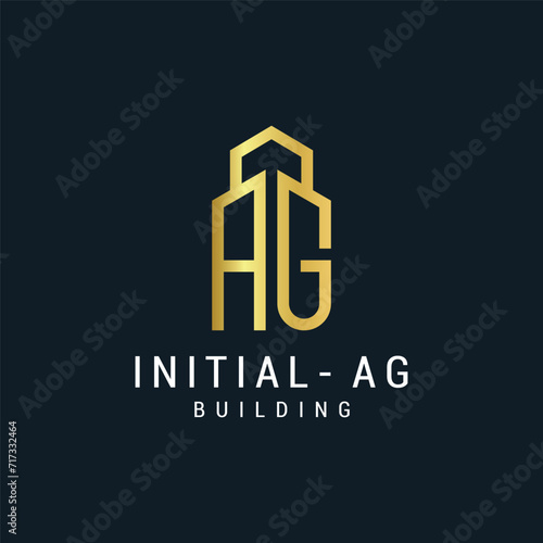 Vector luxury letter a and g building with gold color logo template