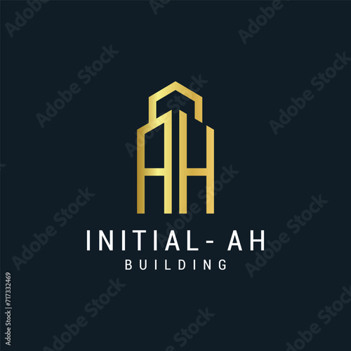Vector luxury letter a and h building with gold color logo template