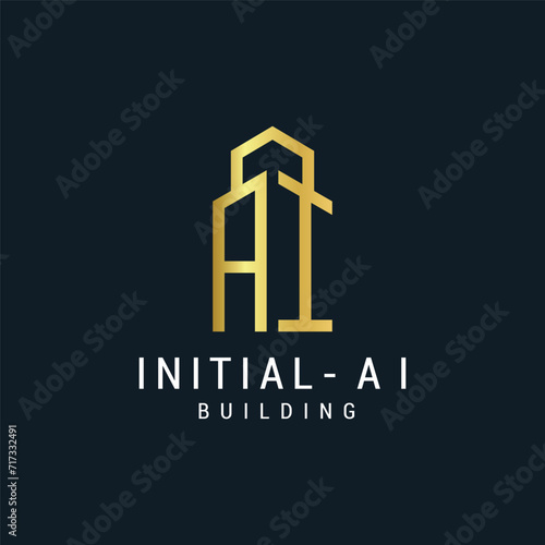 Vector luxury letter a and i building with gold color logo template
