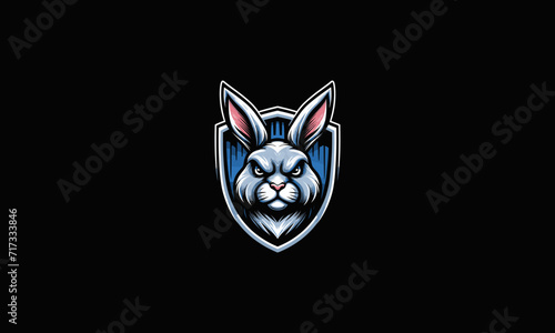 head rabbit angry on shield vector illustration logo design