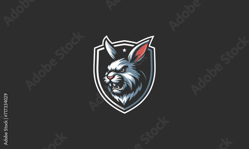head rabbit angry on shield vector illustration logo design