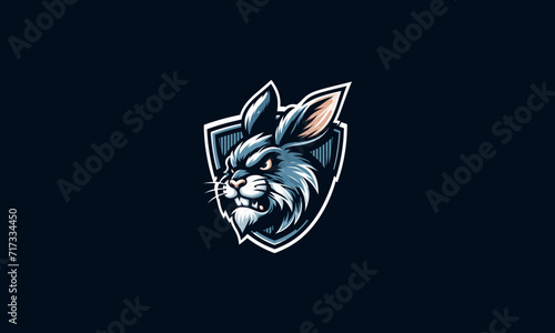 head rabbit angry on shield vector illustration logo design