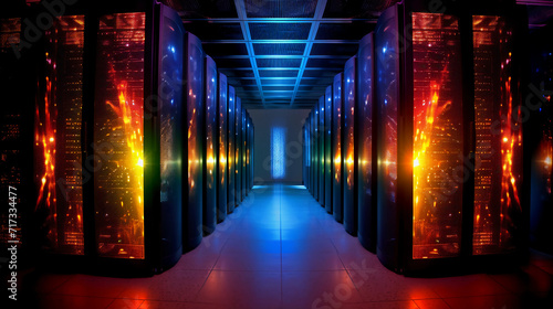 Data Center Creative Illustration, hd, high quality, light in the tunnel, Cloud Computing, Quantum Computing, Server Room