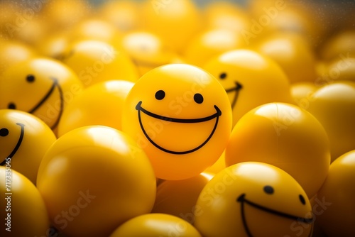 a pile of yellow happy smiley face balls
