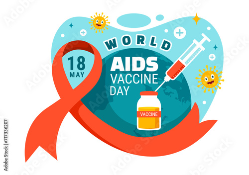 World Aids Vaccine Day Vector Illustration on 18 May with Injection to Prevention and Awareness Health Care in Flat Cartoon Background Design