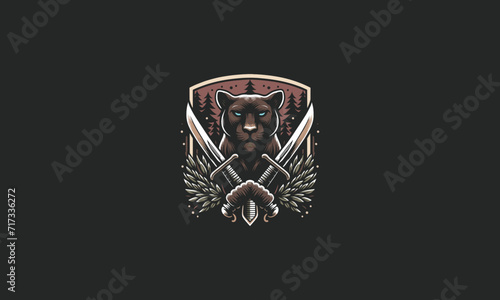 face panther and sword with shield vector artwork design