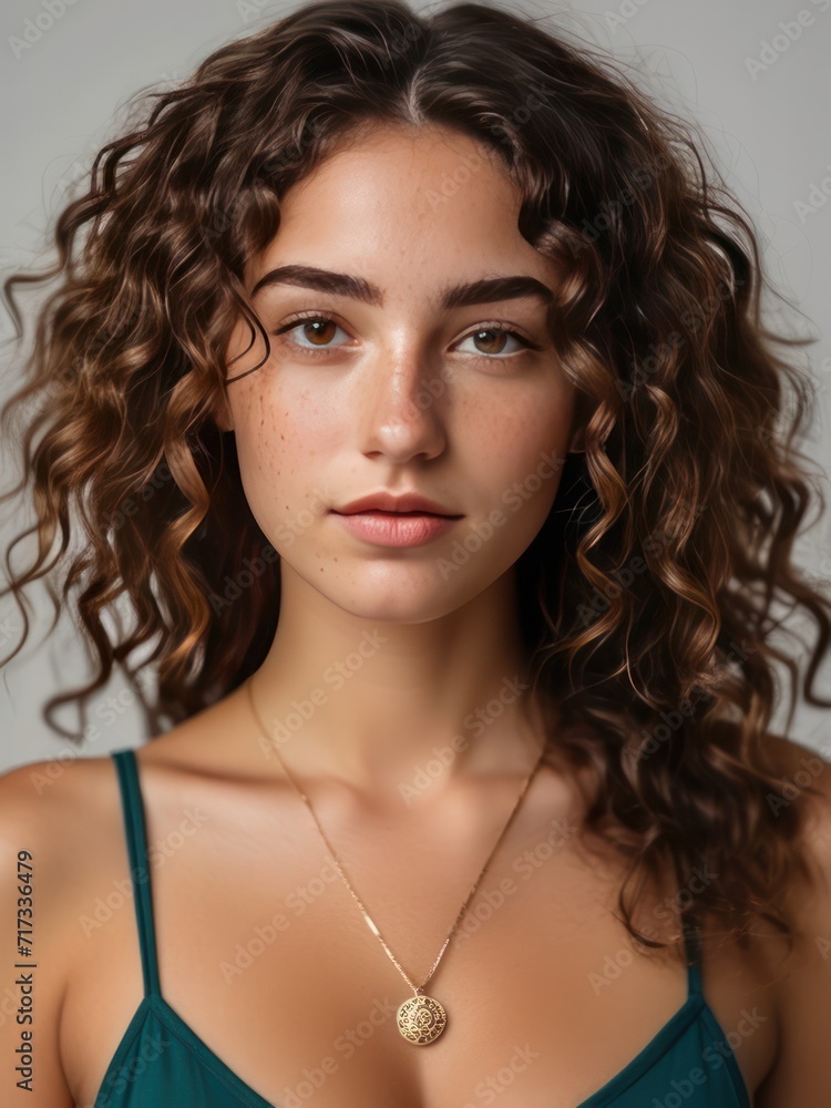beautiful attractive curly haired female model looking at viewer beautiful attractive curly haired female model looking at viewer