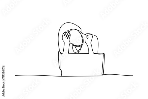 continuous line vector illustration design of woman dizzy with work