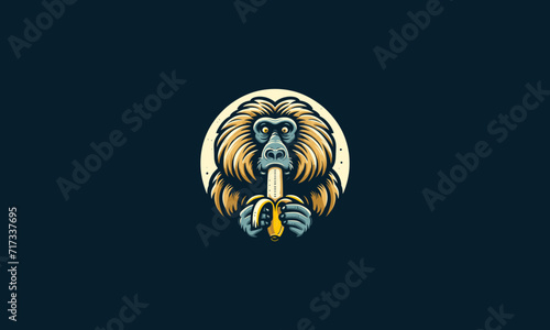 logo design of a baboon eat banana vector flat design