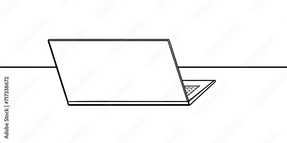 机の上に置かれたノートパソコンのシンプルな線画イラスト 机の上に置かれたノートパソコンのシンプルな線画イラスト