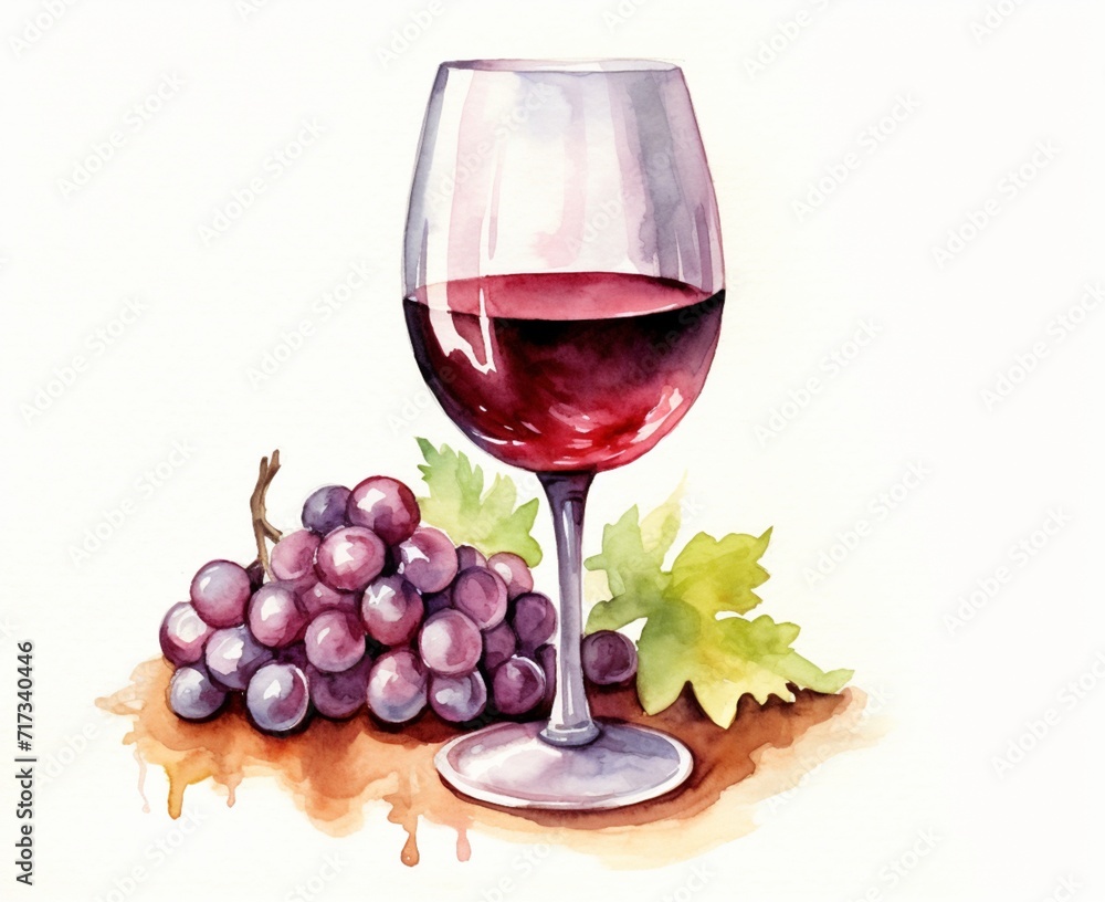 red wine and grapes watercolor red wine and grapes watercolor