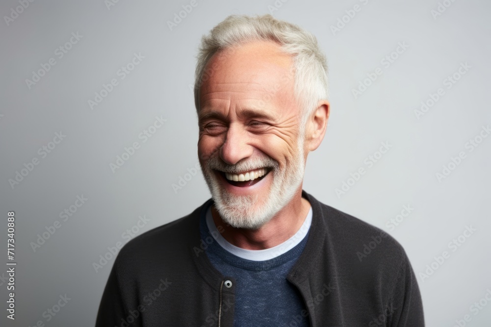 Portrait of a happy senior man laughing against a grey background. Portrait of a happy senior man laughing against a grey background.