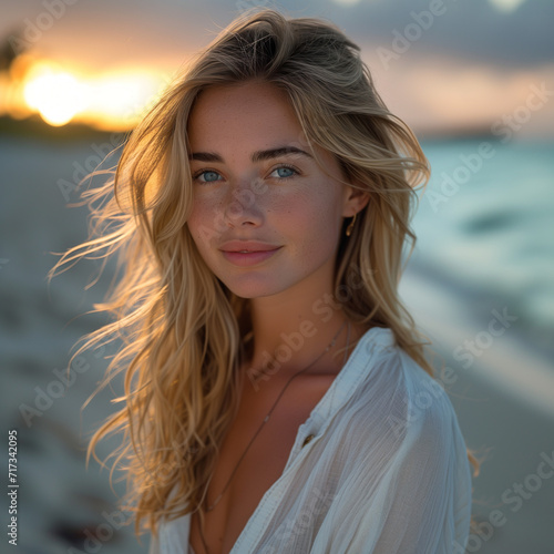 Beautiful young woman portrait at the beach © Graphics Master