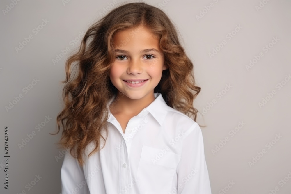Portrait of a beautiful little girl with long curly hair in a white shirt Portrait of a beautiful little girl with long curly hair in a white shirt