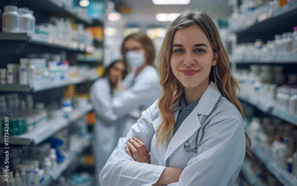 Smiling Female Pharmacist in White Coat