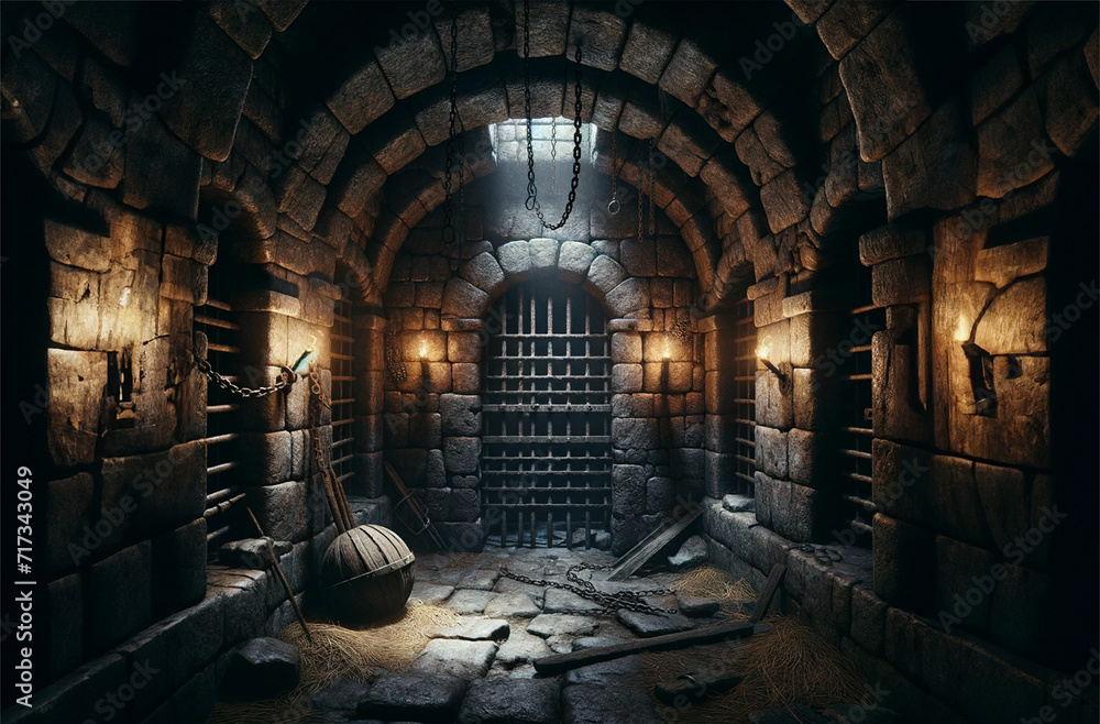 Underground old medieval dungeon jail cells, fantasy aventure tabletop