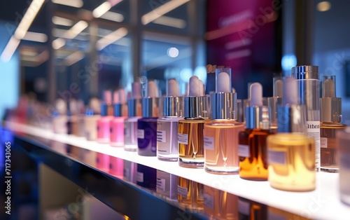 Rows of Cosmetic Bottles in Warm Light