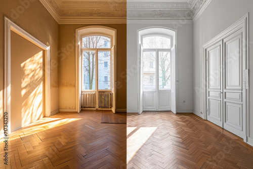 Renovation concept - apartment before and after restoration or refurbishment.