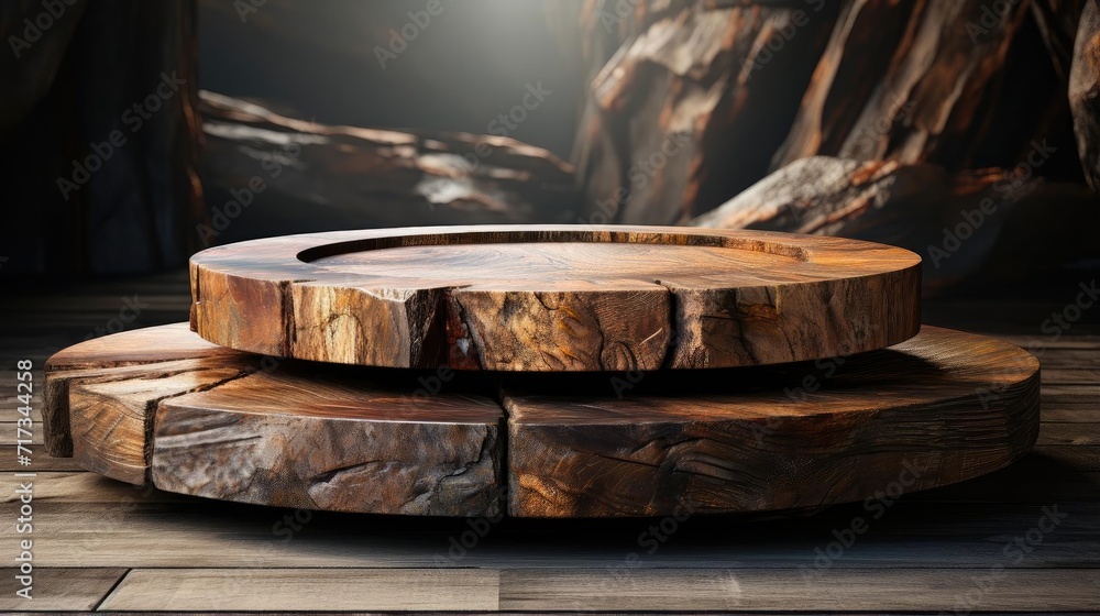 3d rock podium product stand or display with rock background and cinematic light 3d rock podium product stand or display with rock background and cinematic light
