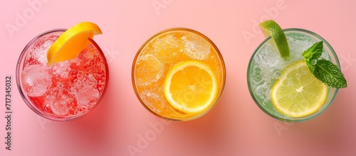 Three colorful summer beverages mimicking traffic light circles.