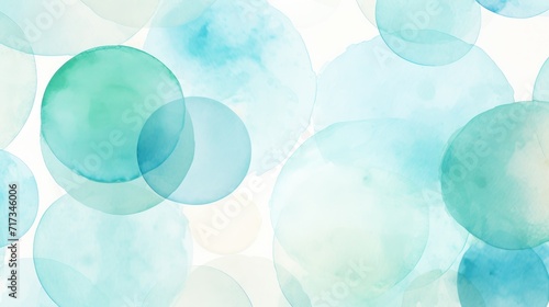 Soft watercolor circles in Aqua, Caribbean Blue colors. Trendy background with creative drawing. Festive card, wallpaper.
