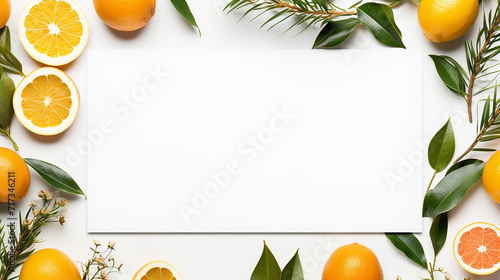 creative layout made of christmas tree branches and orange