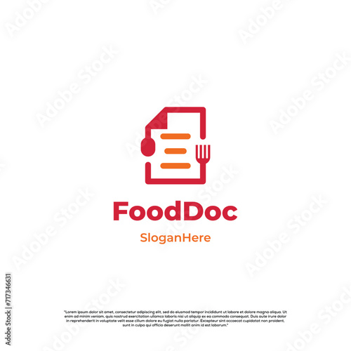 Food document logo, cutlery combine with paperwork logo concept
